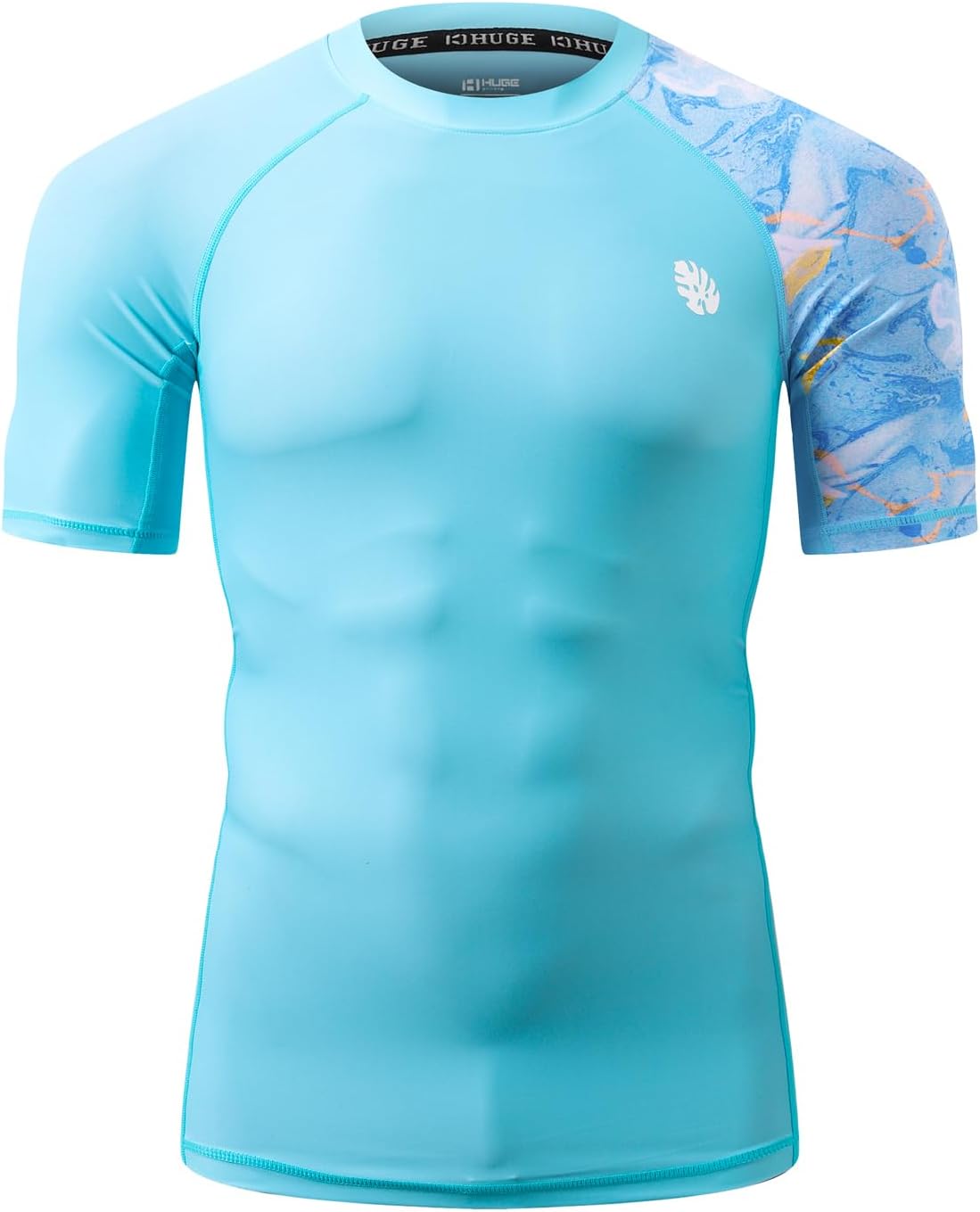 HUGE SPORTS Men's Splice UV Sun Protection UPF 50+ Skins Rash Guard Short Sleeves