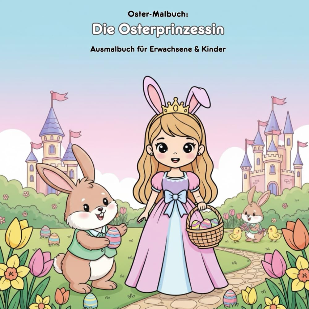 Die Osterprinzessin: Geschichte & Malbuch mit Malvorlagen: Für Erwachsene & Kinder – 36 Prinzessin & Osterhase Ausmalbilder – 21.59 x 21.59 cm – Eine ... mit großen Motiven zum Ausmalen