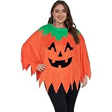 Plus Size Pumpkin Costume Women, Adult Halloween Pumpkin Poncho