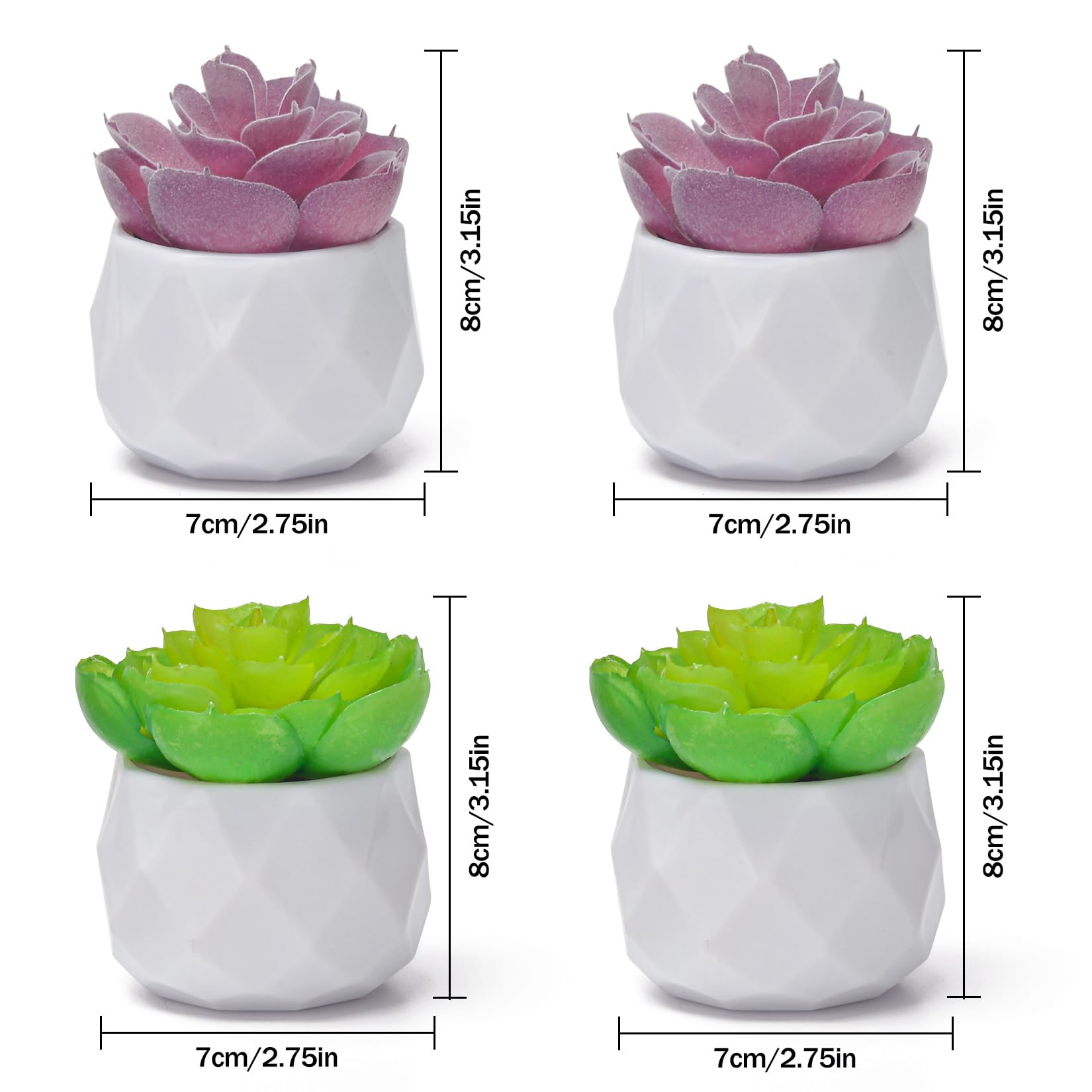 3 Piante Grasse Finte Con Vaso - Succulente Artificiali | Decorazione Casa E Ufficio | Altezze Diverse