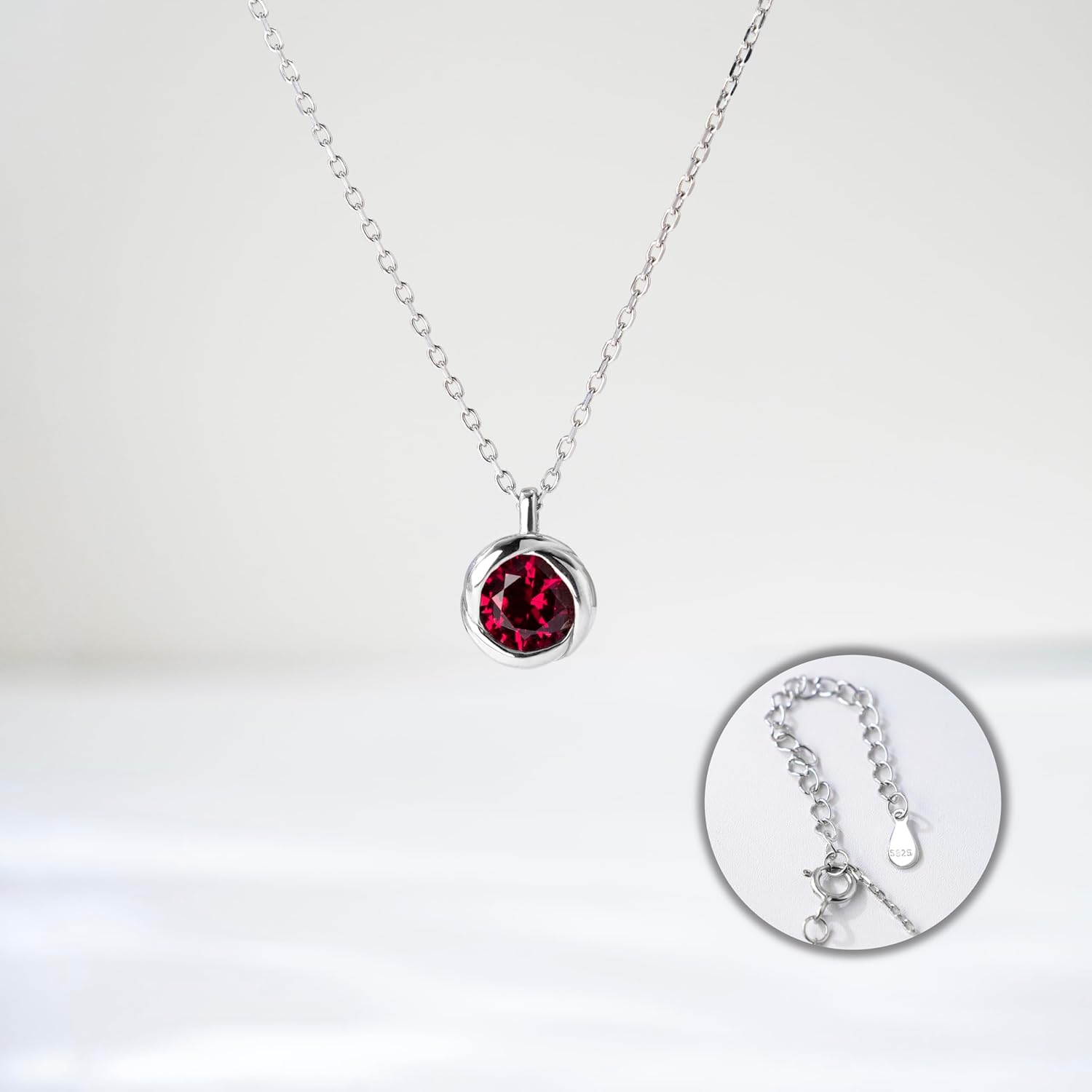 immobird 925 Sterling Silver Rose Necklace for Women with Birthstone Solitaire Necklace for Daily Dainty Round Silver Necklace for Gift - Image 4