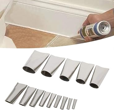 Caulking Nozzles, 15Pcs Stainless Steel Caulk Nozzle Set, Reusable Resistant Applicator Tool, for Filling and Finishing the Joints of Kitchens