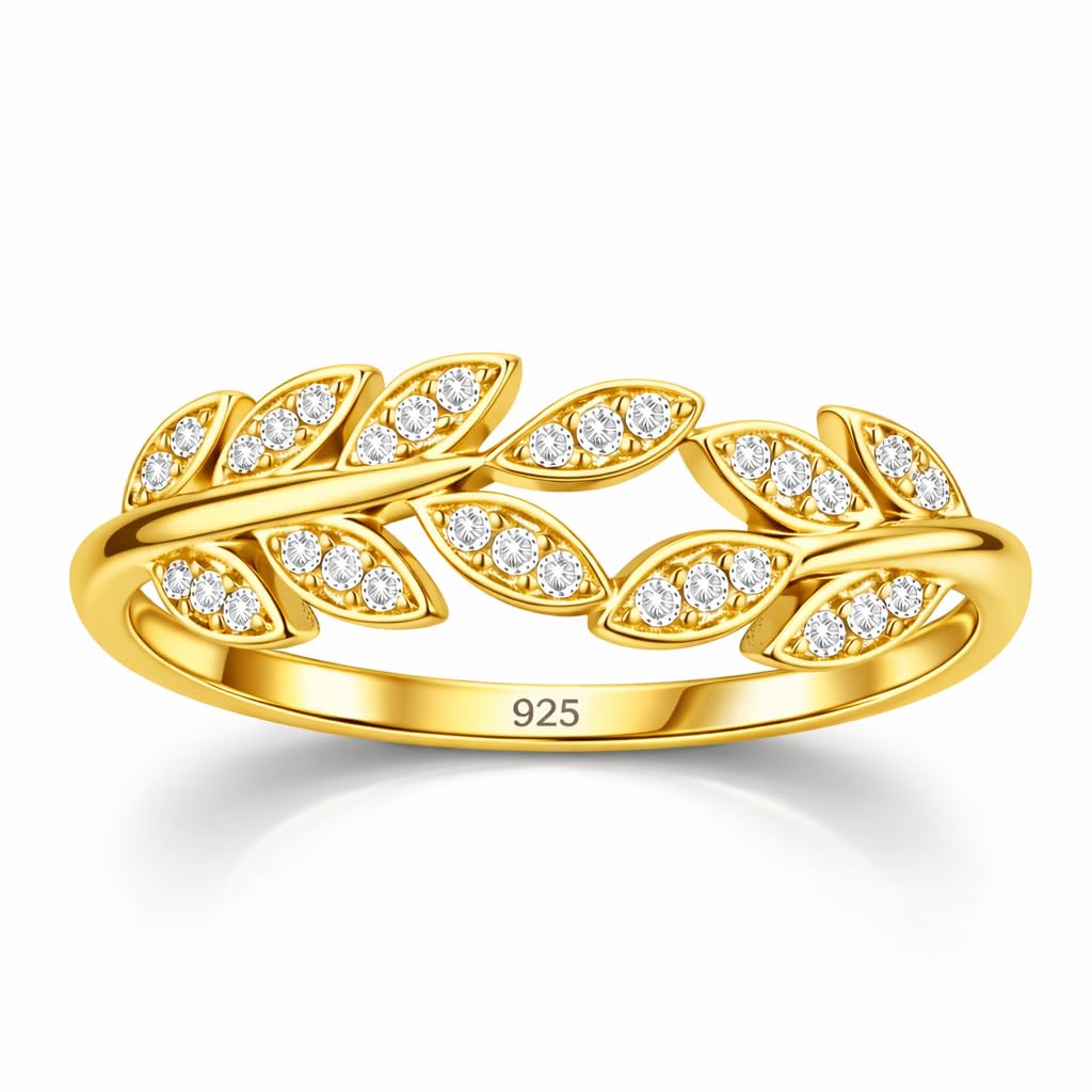 925 Sterling Silver Adjustable Zircon-Studded Leaf Ring for Women | Silver/Gold Leaf Ring | Gift for Women & Girls