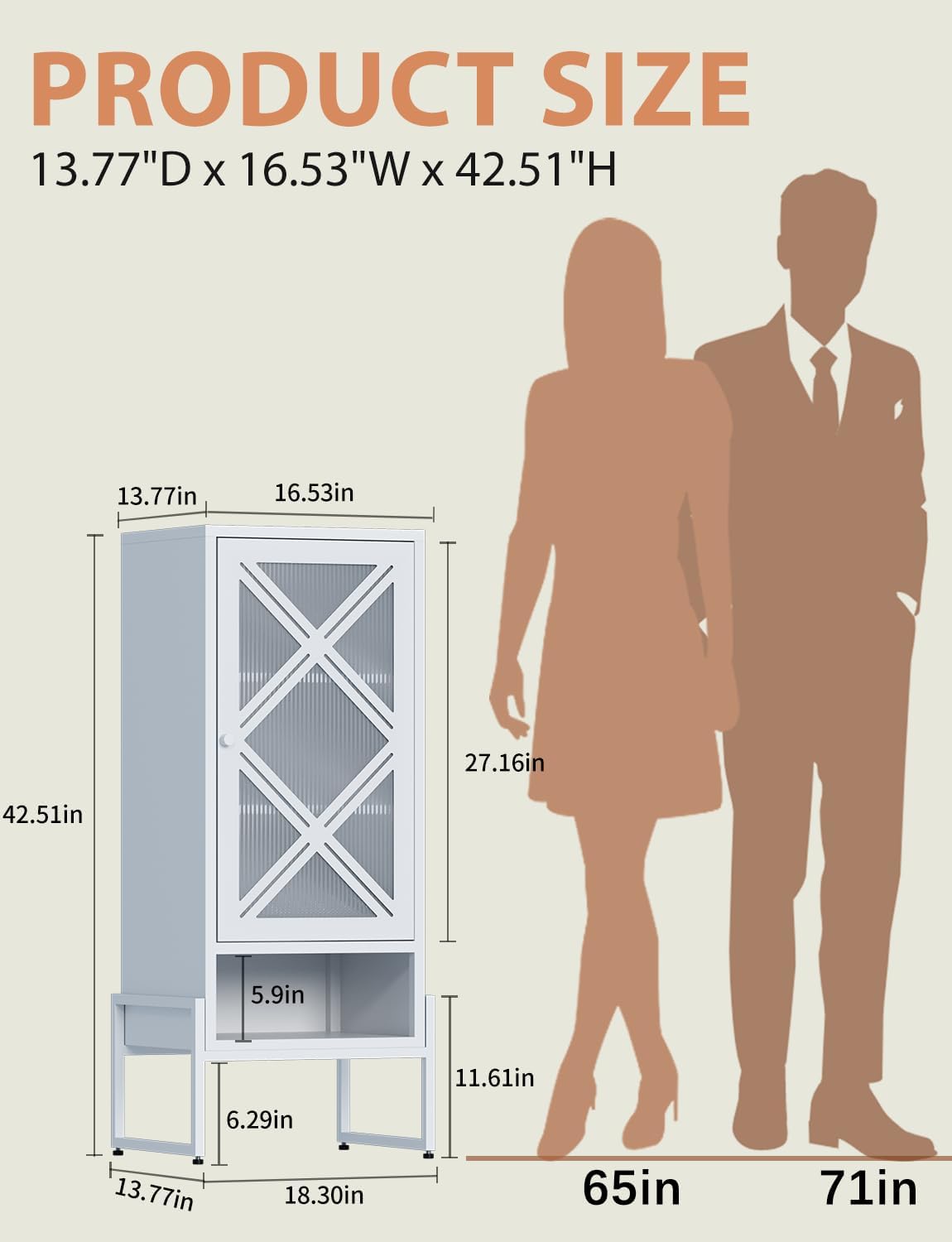 Metal Storage Cabinet with Adjustable Shelves, 42.51"H Freestanding Organizer for Pantry, Kitchen, Bathroom & Laundry Room, Strong & Rust-Resistant, Easy Assembly (White+Transparent Door Panel)