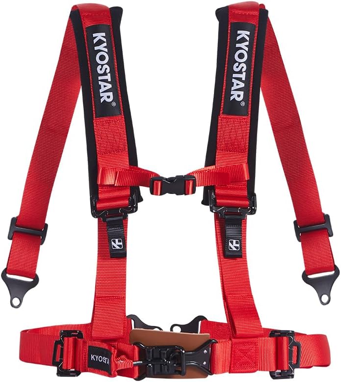 Kyostar 4 Point Harness Latch and Link Safety Harness 2" with Ultra Soft Heavy Duty Shoulder Pads for Go Kart UTV & ATV SXS（Red）