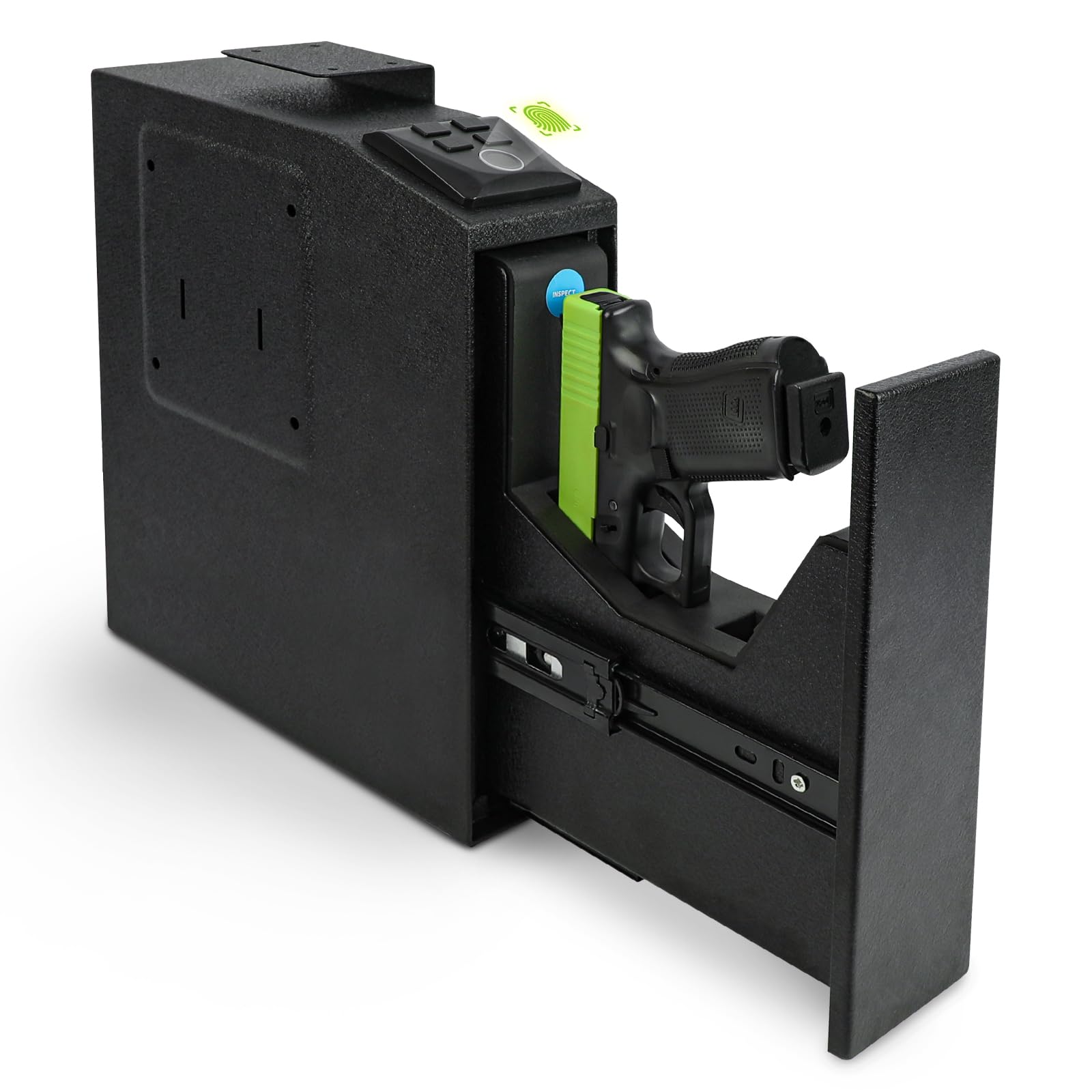 AUREOLE Slide Gun Safe Biometric Quick Access Handgun Safe with Fingerprint Keypad Lock Single Gun Safe for Pistols Bedside Gun Safe Small Pistol Safe Gun Lock Box for Night Stand Auto Quiet Open