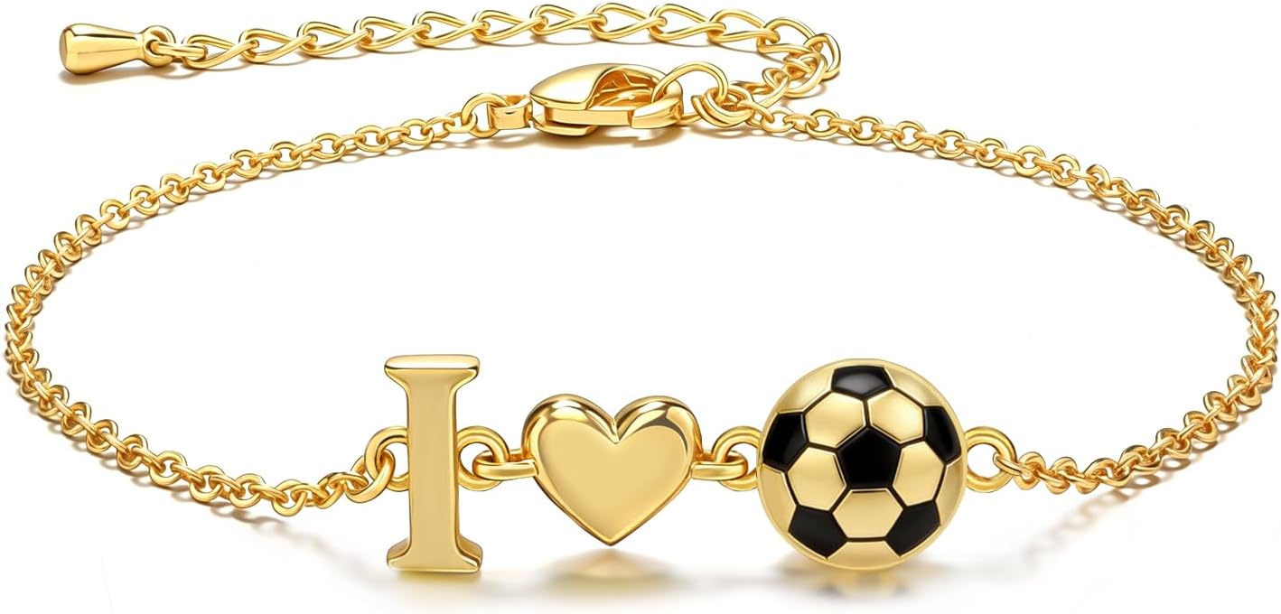 Volleyball Soccer Softball Bracelets for Teen Girls Women,14K Gold Plated Adjustable Heart Sports Accessories,Birthday Easter Gift for Team Player Coach