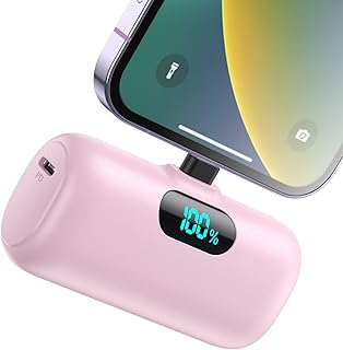 Feob Mini Portable Charger 5000mAh, Small & Ultra Compact 15W PD Fast Charging Power Bank, LCD Display Cute Battery Pack Compatible with iPhone 14/14 Pro Max/13/13 Pro Max/12/11/XR/X/8/7/6, Pink