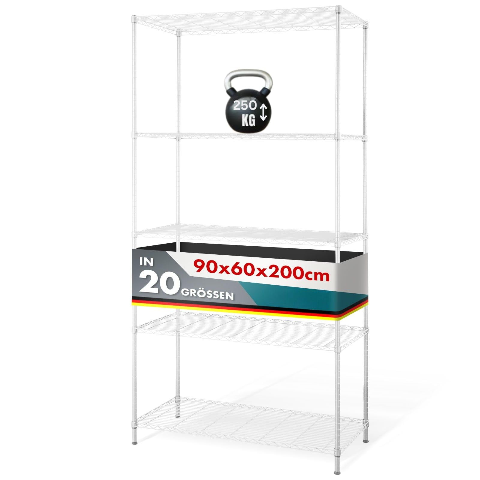 Estante de metal casa pura Rocky blanco - Estante de almacenamiento decorativo y robusto, estante modular para baño, cocina, oficina, almacén, sótano (5 estantes - 90(A) x 60(F) x 200(A) cm)