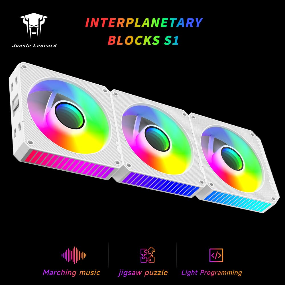 Jungle Leopard JM-S1120 Infinity Mirror Module Daisy Chain ARGB & PWM Ventilador de 120 mm, paquete triple con controlador, adecuado para carcasa de computadora y enfriador AIO de 360 mm, 9 blancos
