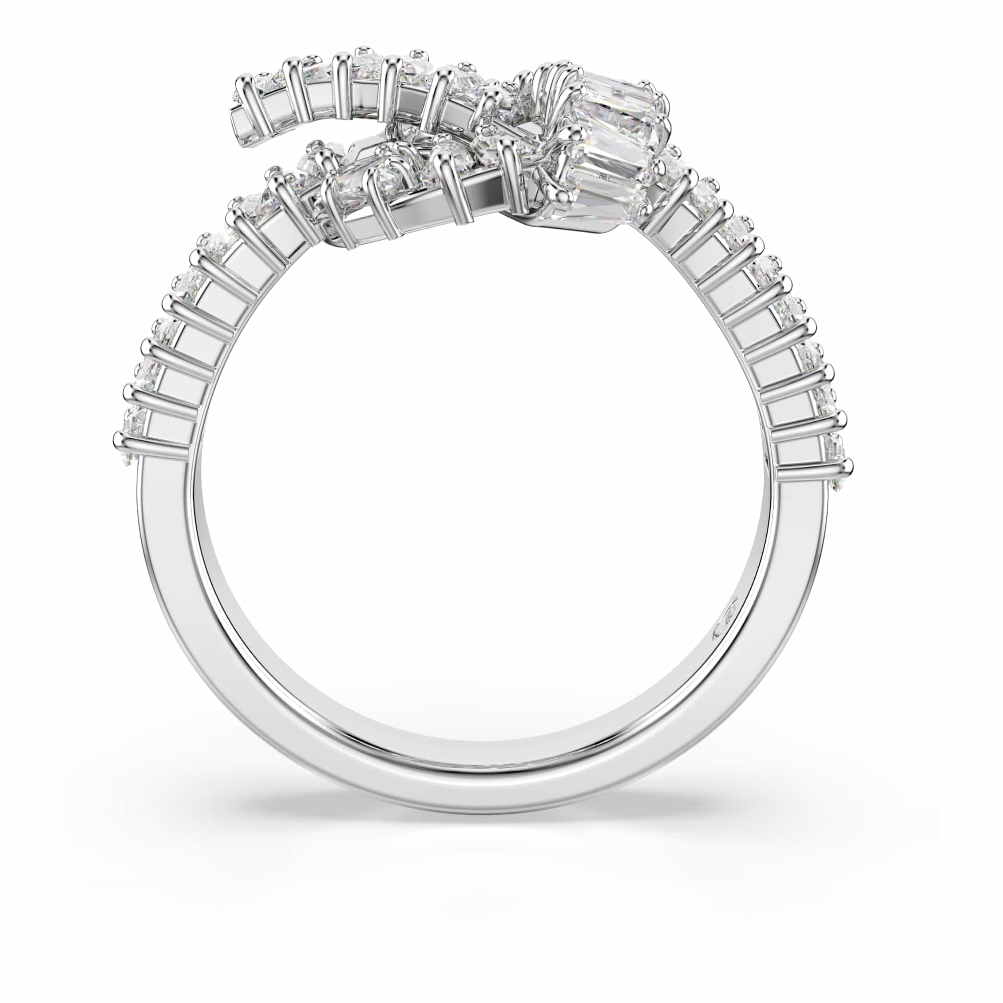 Swarovski Matrix Collezione bague, taille baguette, nœud, blanc, plaqué rhodium