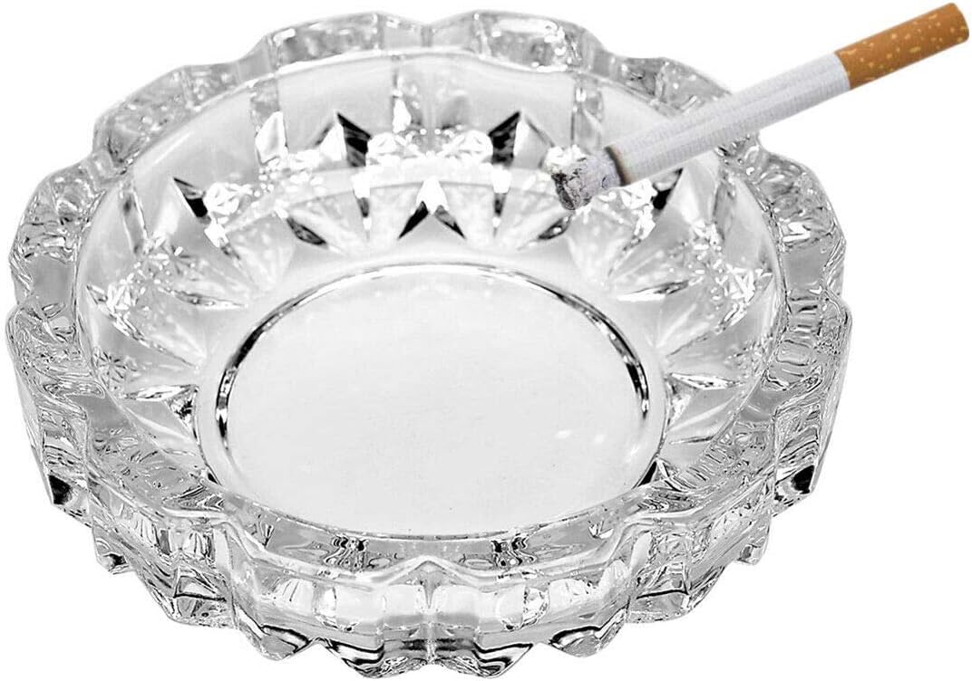 3 Pack Round Heavy Duty Glass Smoking Ashtray for Indoor and Outdoor Home Office Tabletop Decoration 4.8" Diameter, Set of 3
