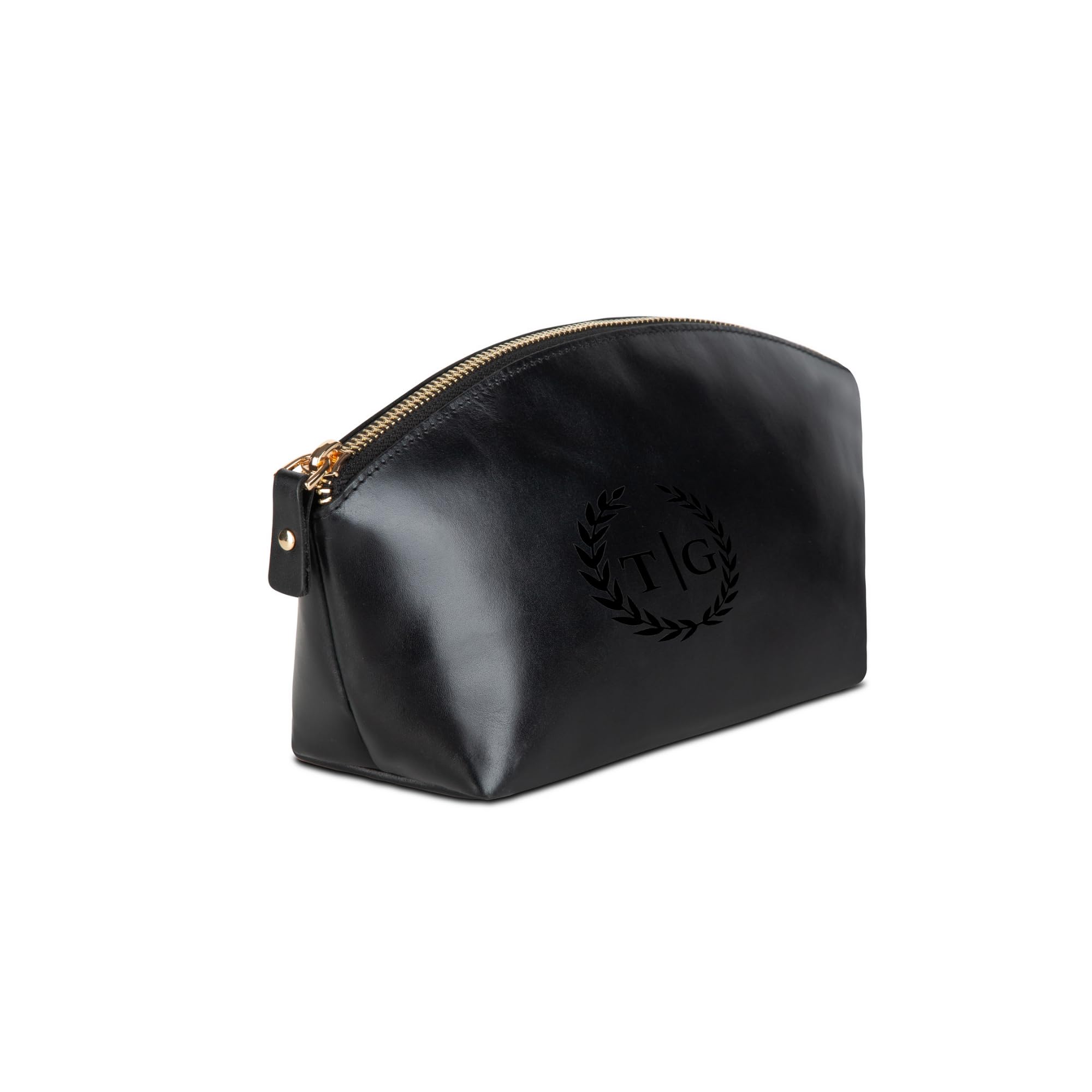 Premium Personalized Genuine Leather Cosmetic Makeup Bag - Wedding Gift for Bridesmaid, Travel Organizer Clutch for Women with Zipper Pouch for