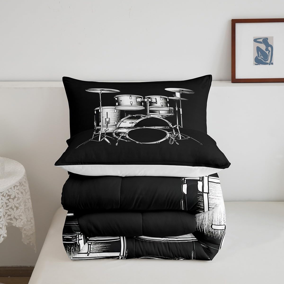 Feelyou Queen Drum Kit Bedding Set for Kids Toddler Drum Comforter Set for Boys Girls Rock Music Themed Comforter Teens Musical Duvet Set Bedroom Decor Microfiber Bed Set