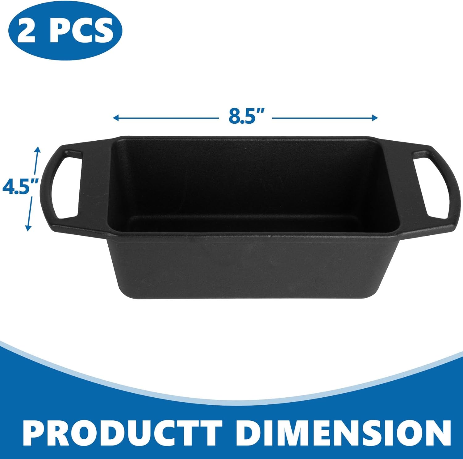 SafBbcue 8.5×4.5 In Cast Iron Loaf Pan,Bread Baking Pans, Even Heat Distribution Bread Baking Pan for Homemade Bread, Cake, Meatloaf, Dutch Oven for Bread Baking, 2 Piece Set