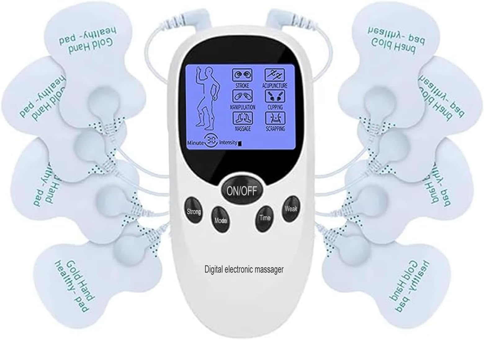 TENS Machine for Pain Relief, TENS Electric Massager with 6 Massage Modes and 8 Replacement Pads, Rechargeable Electric Massager for Back, Joint Pain Relief (White-D)