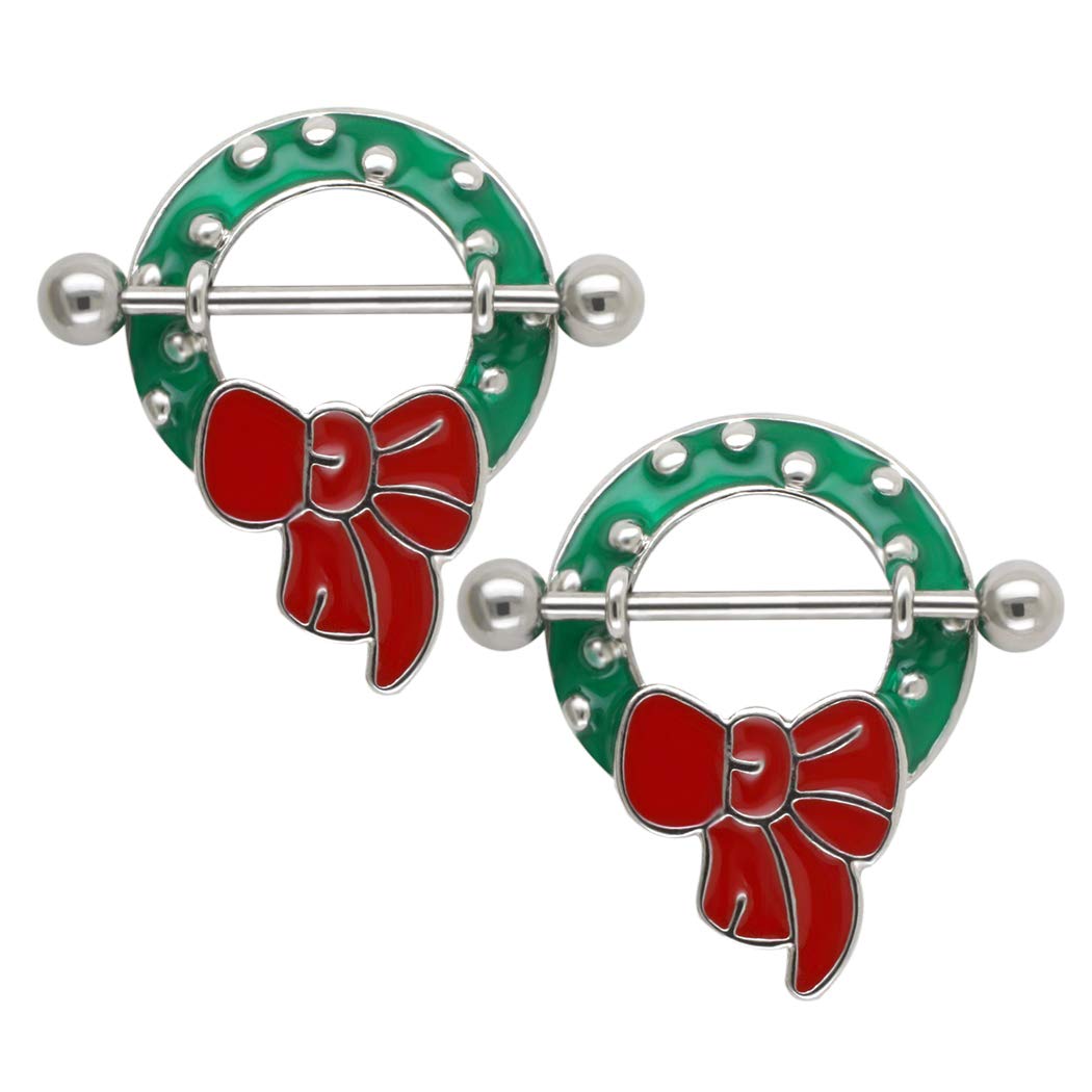 Excepro14G Christmas Small Bell Round Ring 316L Surgical Stainless Steel Girl Barbell, Metal Stone, cubic-zirconia