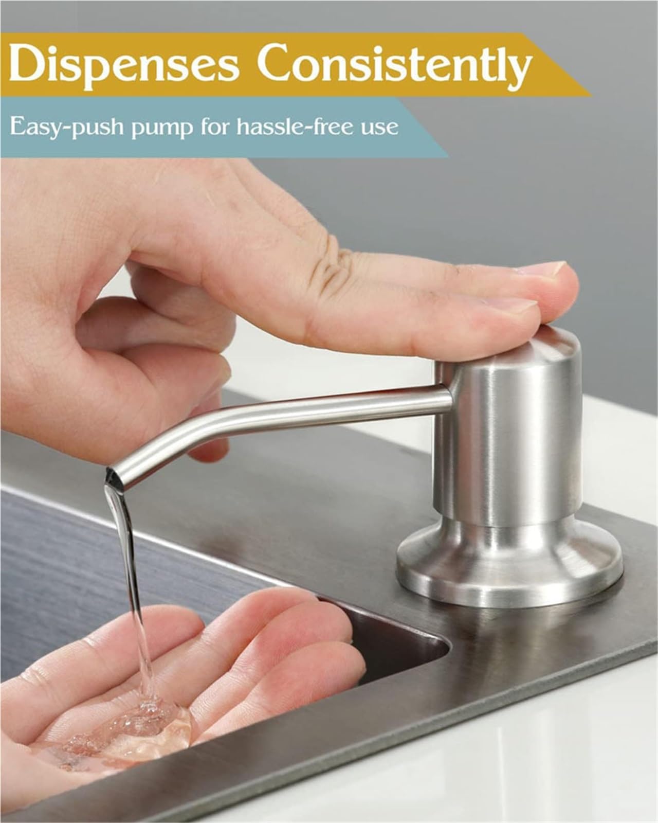 Dispenser per sapone da cucina Dispenser di sapone for lavello a pressione in acciaio inossidabile 304 da 17 once/500 ml con tubo prolunga 120 mm Pompa for liquido cucina e bagno per lavello