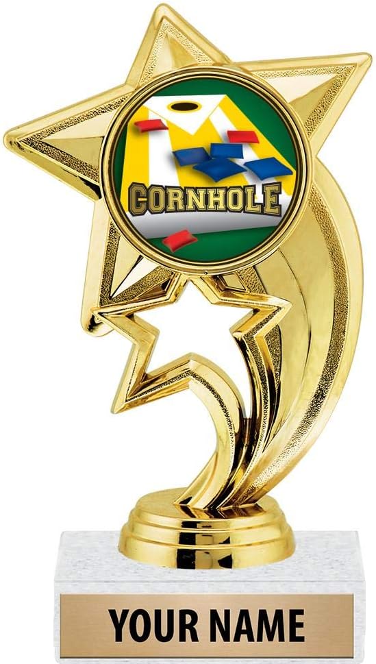 Crown Awards 6" Gold Cornhole Trophies, Custom Star Rocket Cornhole Trophy Award Prime