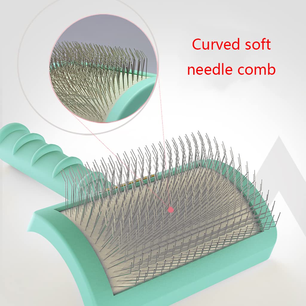Deshedding Brush Improve Circulation Easy To Anti-Skid Handle Grooming Comb For Types Cats & Dogs, Green
