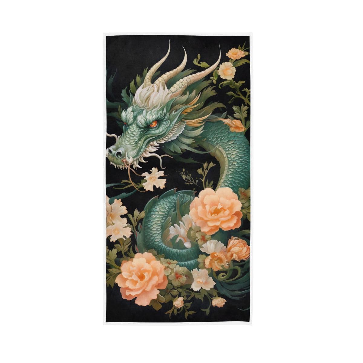 LSRCPD Green Chinese Dragon Hand Towels, Multipurpose Hand Towels Cotton for Hand, Face, Hair, Bath 15 x 30 Inches