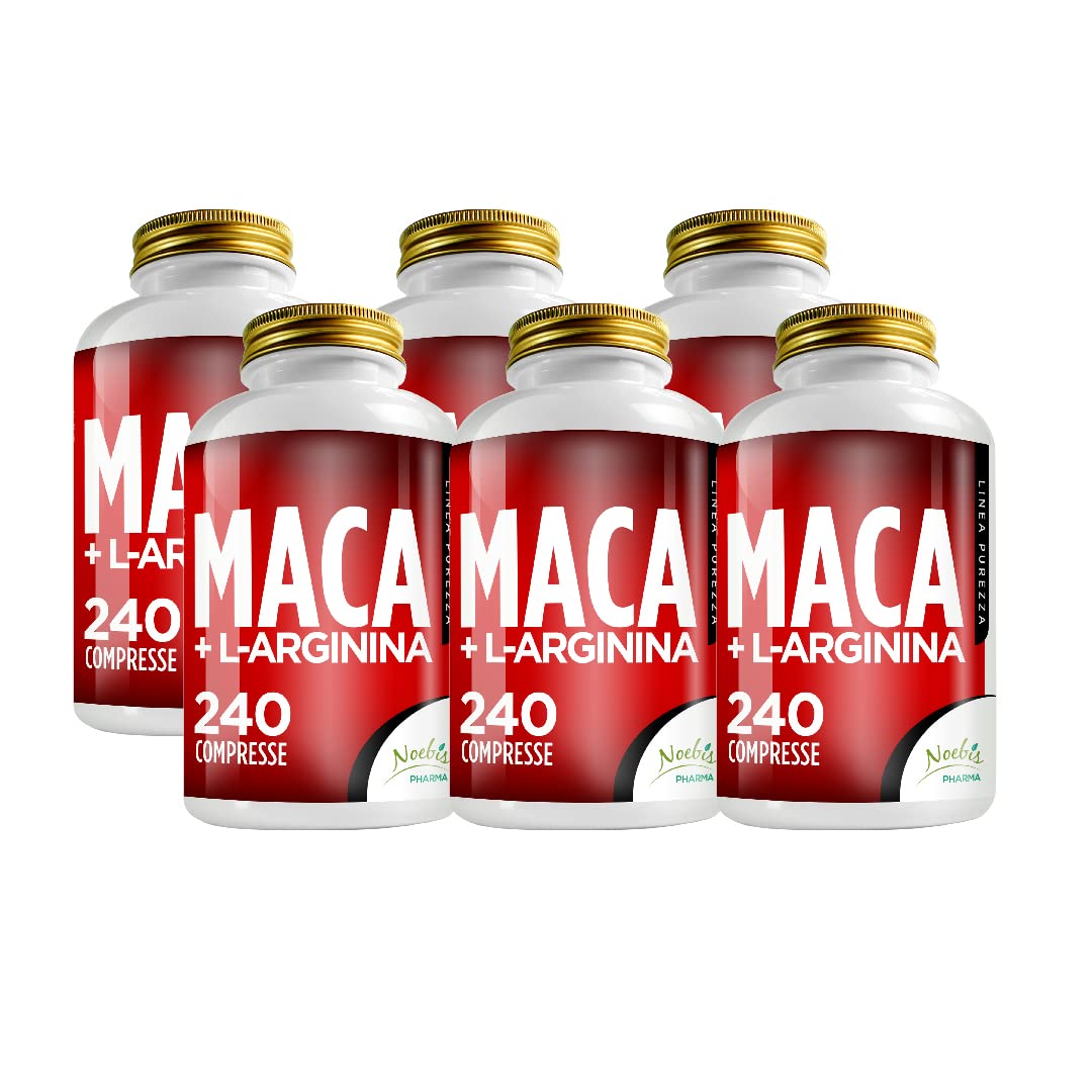 Maca + L-Arginina 240 Compresse Confezione Sestupla - 1 Compressa al giorno - Estratto di radice di Maca Peruviana per Tono e Vigore Fisico - Maca Root Forte più Arginina