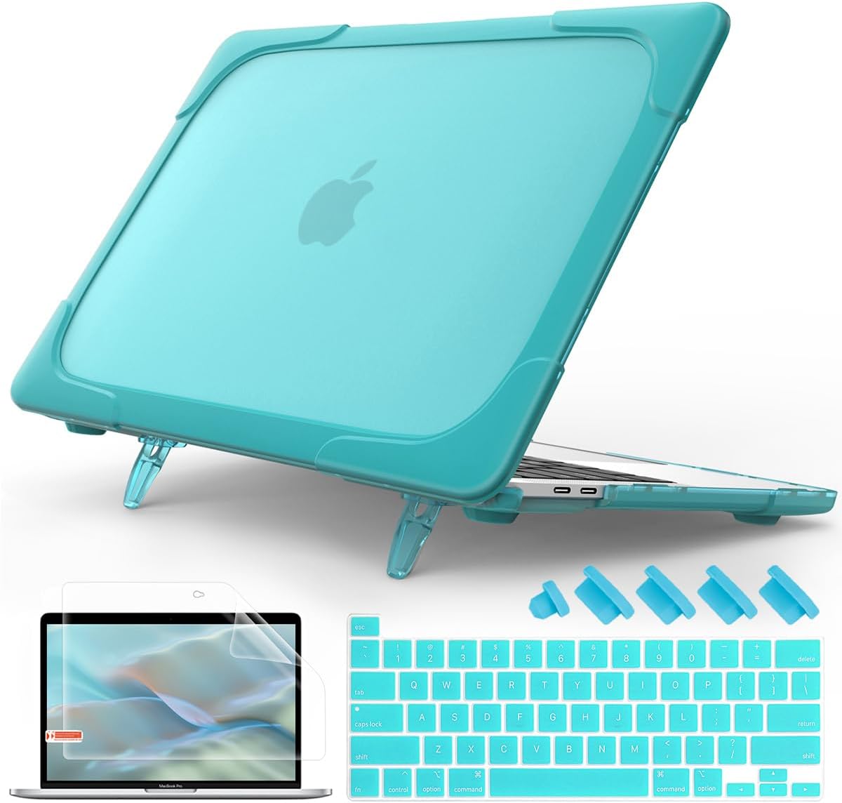 Mektron for MacBook Pro 13 Case M1 M2 A2338 A2289 A2251 2022 2021 2020 Release, Heavy Duty Slim Hard Shell Dual Layer Protective Cover with Fold Kickstand Pro 13 inch Touch Bar & Touch ID, Sky Blue