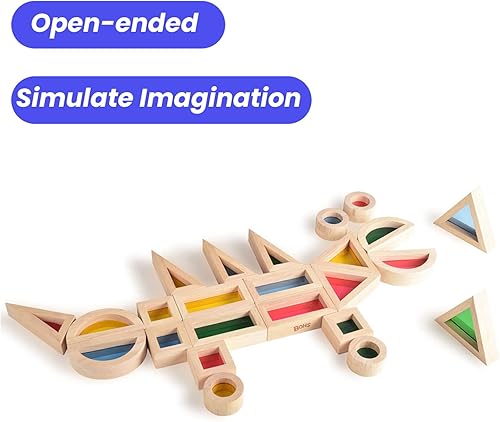 Miniatura 2 de BOHS Bloques sensoriales arcoíris (24 piezas)  Juguetes de madera para regalo de niños pequeños  Juega en mesa de luzventana soleada