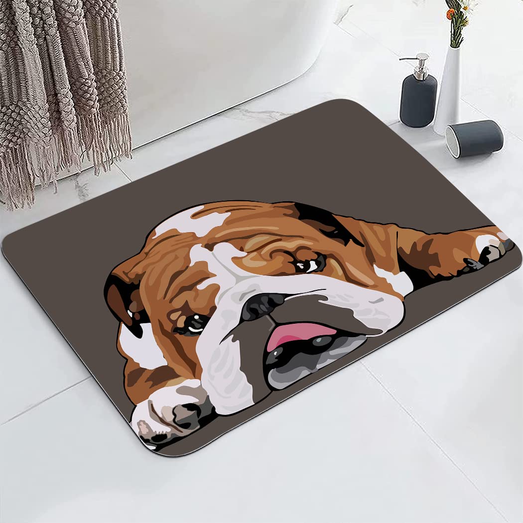 YISUMEI Funny English Bulldog Bathroom Mat, Non-Slip Super Absorption Bath Carpet with Rubber Backing