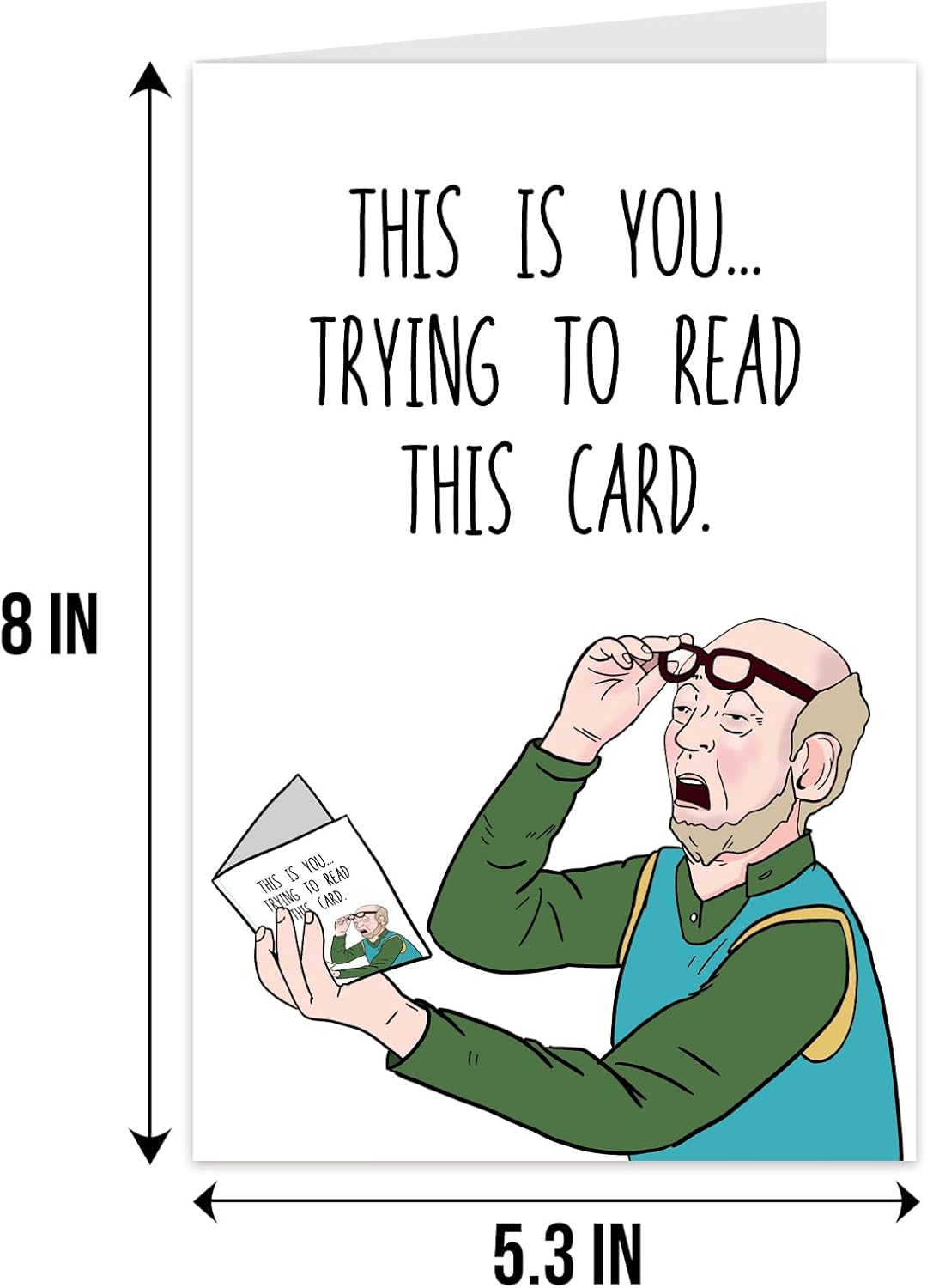 Qiliji Funny Birthday Card for Dad Grandpa Husband, Humorous Father's Day Card for Him, Bad Eyesight Christmas Card, Old Age Card for Men, This Is You Trying to Read This Card - Image 2