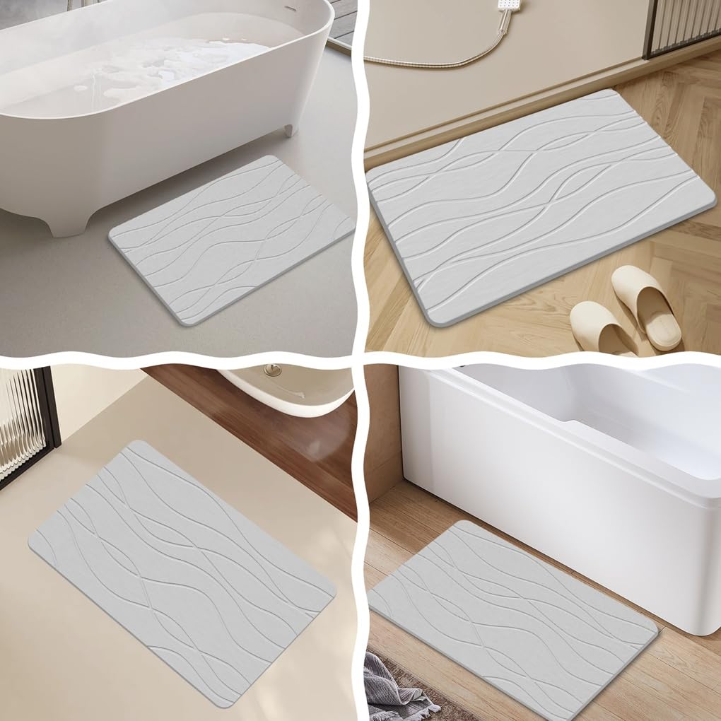 Arthome Piedra Alfombra de Baño Diatomeas Tierra Alfombra de Baño 60x40cm Grande Antideslizante Super Absorbente Alfombra de Ducha para Baño Secado Rápido Fácil de Limpiar Gris