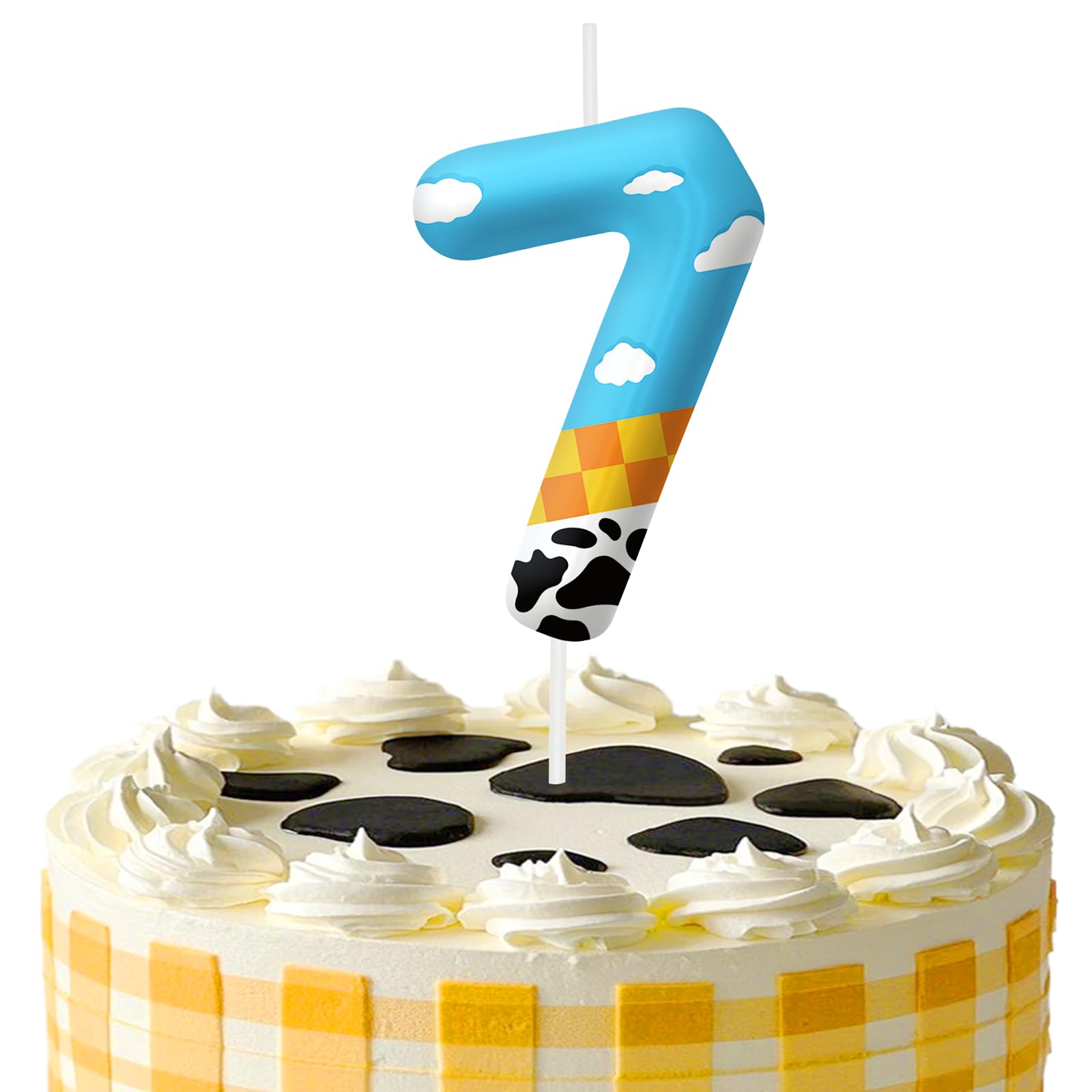 Blue White 7th Birthday Candles, Number 7 Candle Cake Topper for Cartoon Themed Birthday Cake Decorations, Candles for Boys Girls Party Supplies