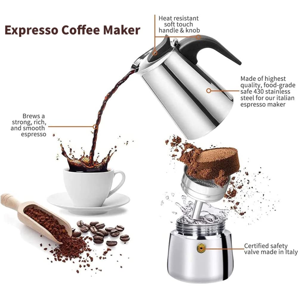 Dzbanek do kawy, przenośny dzbanek do kawy ze stali nierdzewnej Moka Espresso Maker Dzbanek do mokki 100ml/200ml/300ml/450ml(450ml)