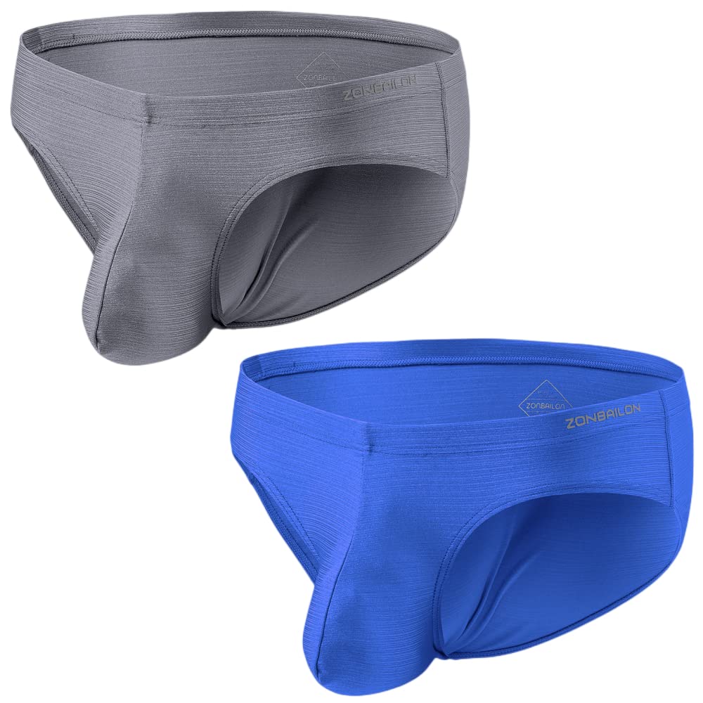 ZONBAILONMens Sexy Bulge Enhancing Briefs Underwear Low Rise Ice Silk Big Ball Pouch Underpants M L XL 2XL 3XL Pack