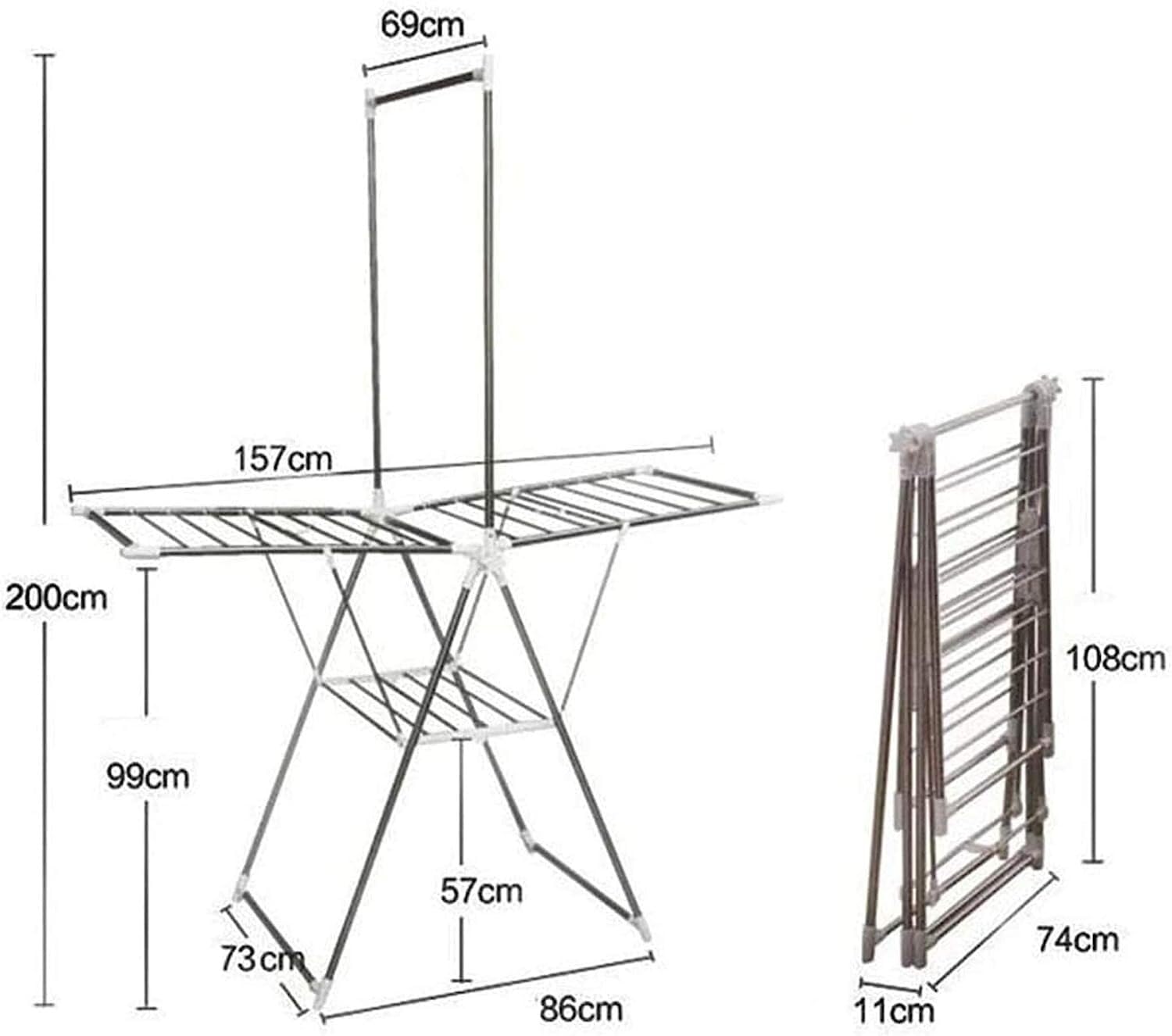 Zusammenklappbarer Wäscheständer Dreifach rollender Wäscheständer, Hängeständer, zusammenklappbarer Flügel-Wäscheständer, vertikaler Wäscheständer for den Innen- und Außenbereich, Edelstahl-Hängestang