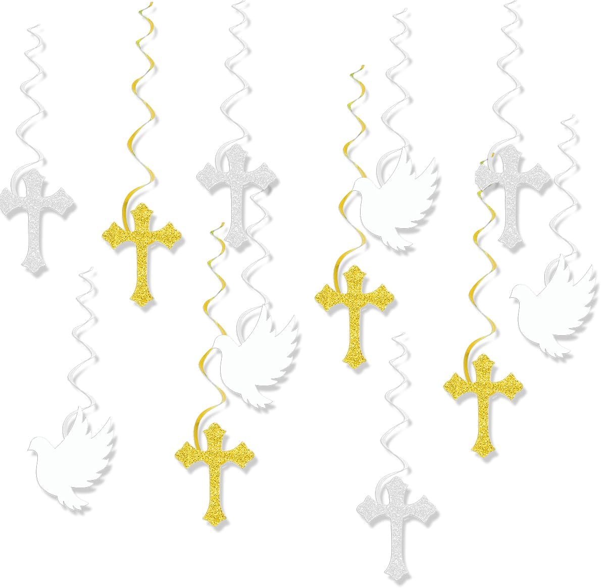 12 Pcs First Holy Communion Decorations, First Confirmation Hanging Swirl Decorations, Christening Decorations Bunting Banner, Outdoor Indoor Background Baptism Decorations
