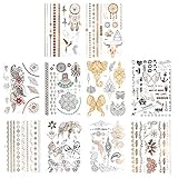 Kare & Kind Temporary Metallic Henna Tattoos for Women Teens Girls - 10 Sheets - Glitter Shimmer Designs Jewelry Fake Tattoo Stickers - 150+ pcs Waterproof Color Flash - Bracelets, Necklace, Anklets