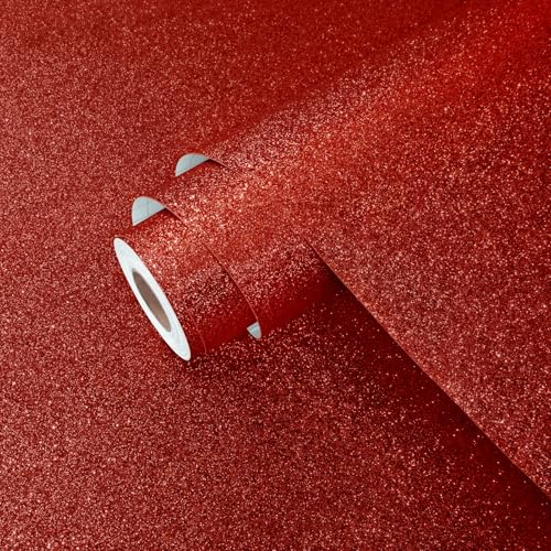 Yullpaper Red Glitter Wallpaper for Bedroom Furniture Vinyl Wrap for Cupboard Birthday Wrapping Paper Red Glitter Sticky Back Plastic Wall Paper Roll Worktop Vinyl Covering Lining Paper 40cm x 200cm