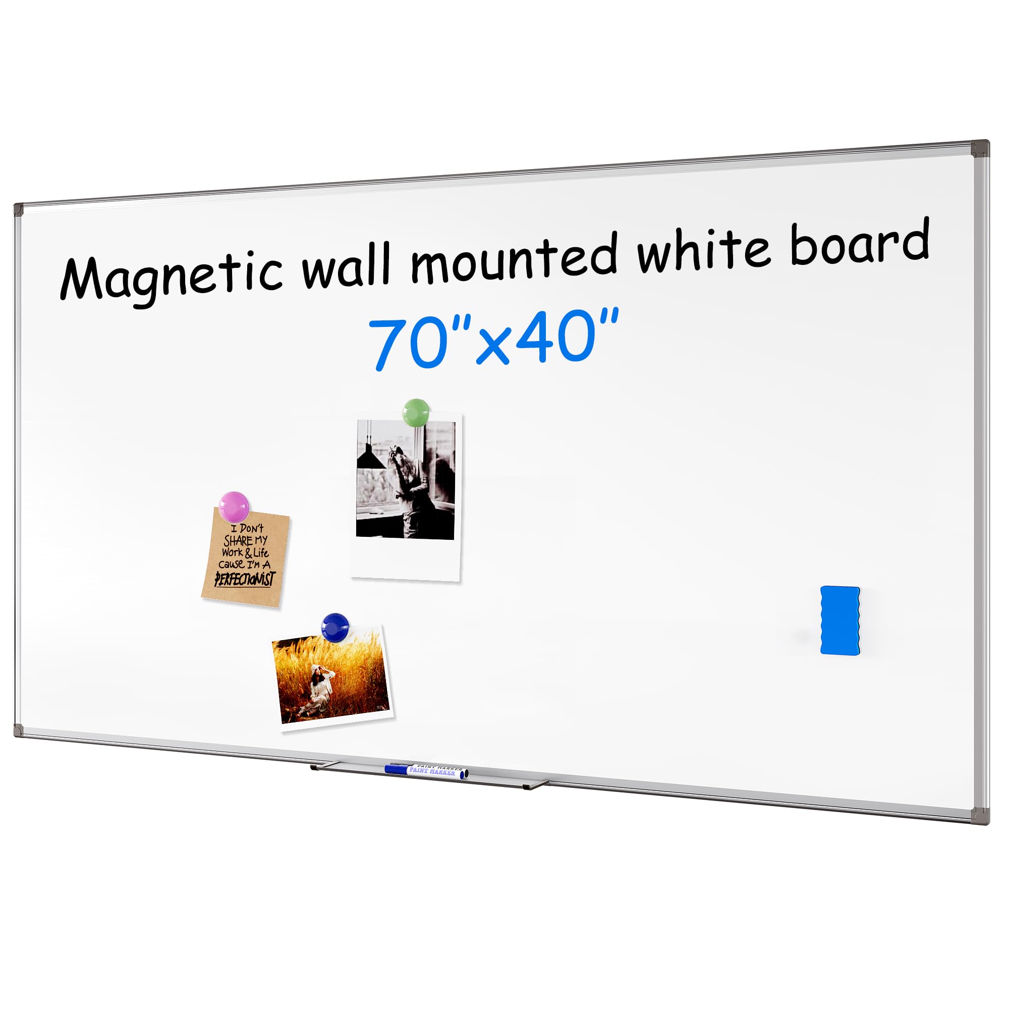 TQVAI Magnetic Dry Erase Board for Wall 70 x 40 Inches Whiteboard with Markers, Pen Tray, Magnets, Writing Board for Students, Planning, Drawing, Memo, to Do List, Aluminium Frame