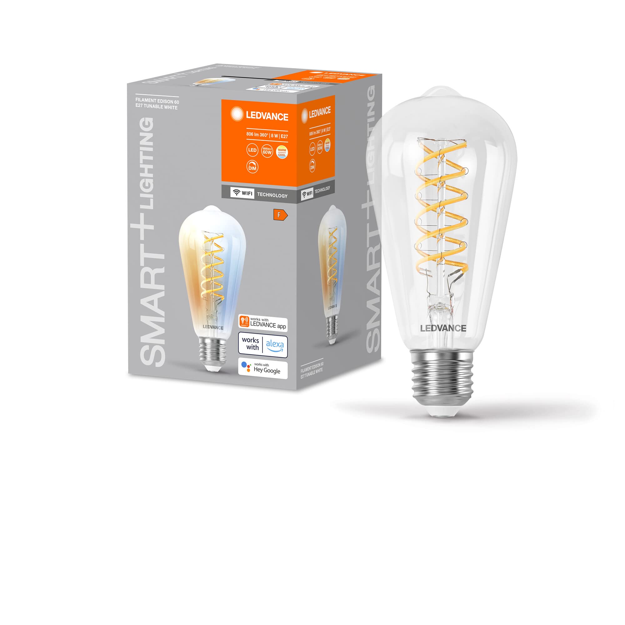 LEDVANCE Lámpara LED inteligente con tecnología Wifi, Base E27, Regulable, Color de la luz cambiable (2700-6500K), Forma de globo, Mate, Controlable con Alexa, Google, App