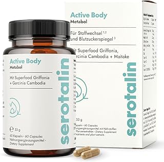 serotalin Active Body Metabol für den Stoffwechsel* | Garcinia Cambogia mit Zink, Chrom, Koffein, Vitamin B6, D3, K2 & Griffonia | 60 vegane Kapseln
