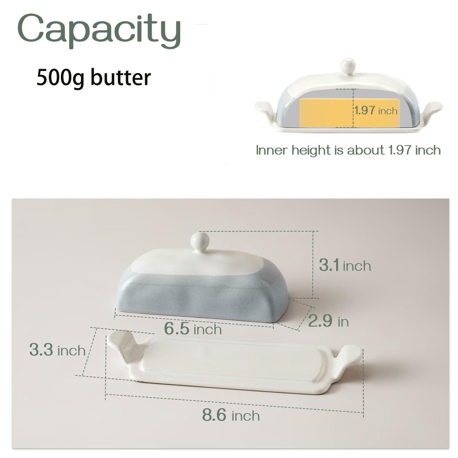Dxcaicc Butter Dish, Ceramic Butter Dish with Lid, Ceramic Butter Dish for Countertop, Cheese Butter Box, Butter Tray Butter Dish Covered