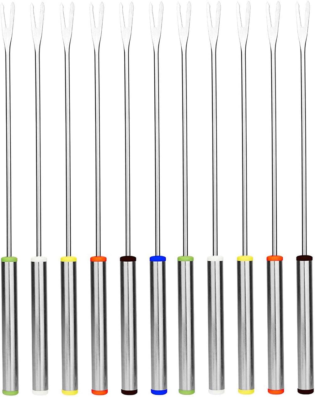 12 Pieces Stainless Steel Fondue Forks with better color coding and Heat Resistant Handle for Cheese Chocolate Fondue Roast Marshmallows Meat, 9.5 Inch