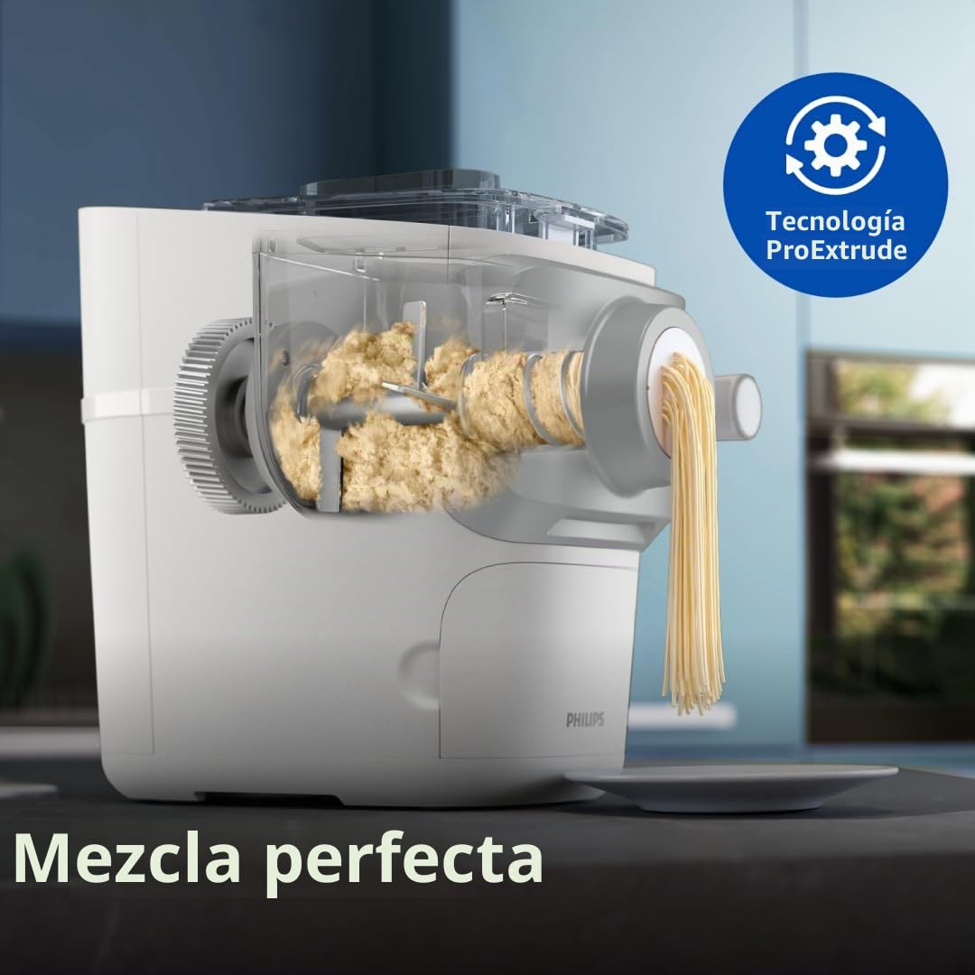 Philips 7000 Series Pasta Maker, ProExtrude Technology 150W, 8 discos, hasta 8 porciones, aplicación NutriU, blanco, (HR2660/03)