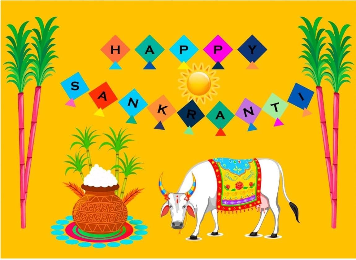 Zest Enter Traditional Decorative Pot Design with Kite, Cow Backdrop Cloth for Sankranthi and Bhogi Celebrations, Multicolour (Multi_Yellow)-picture-10