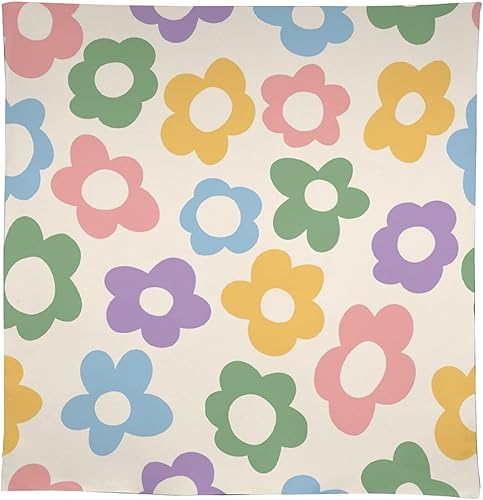 Miniatura 952 de Mantel floral hippie, diseño retro de los años 70, naranja, rosa, azul, floral, bohemio, estampado estético de margaritas, para fiesta, picnic