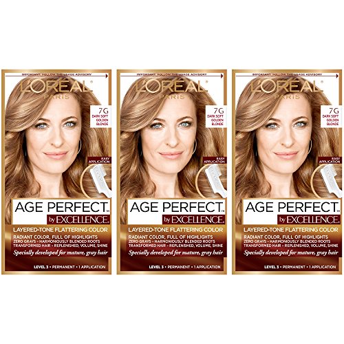 Image of L'Oreal Paris Age Perfect Permanent Hair Color, 7G Dark Natural Golden Blonde (Pack of 3)