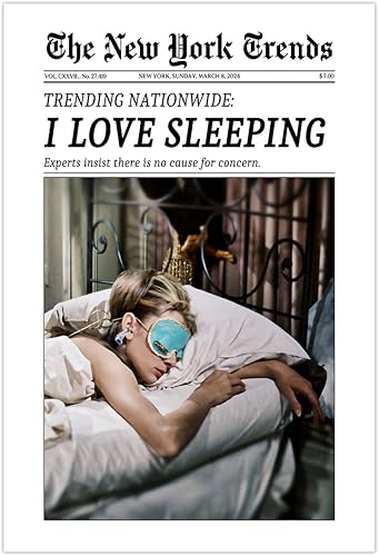 Arte de pared de periódico vintage, retro, feminista, estético, pósteres de lienzo con estampado de niña funky durmiendo, decoración de pared