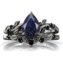 10K 14K 18K Black Gold Pear Gemstone Engagement Ring Set for Women 925 Sterling Silver Teardrop Shape Gemstone Art Deco Bridal Wedding Anniversary Ring Set Size 4-15
