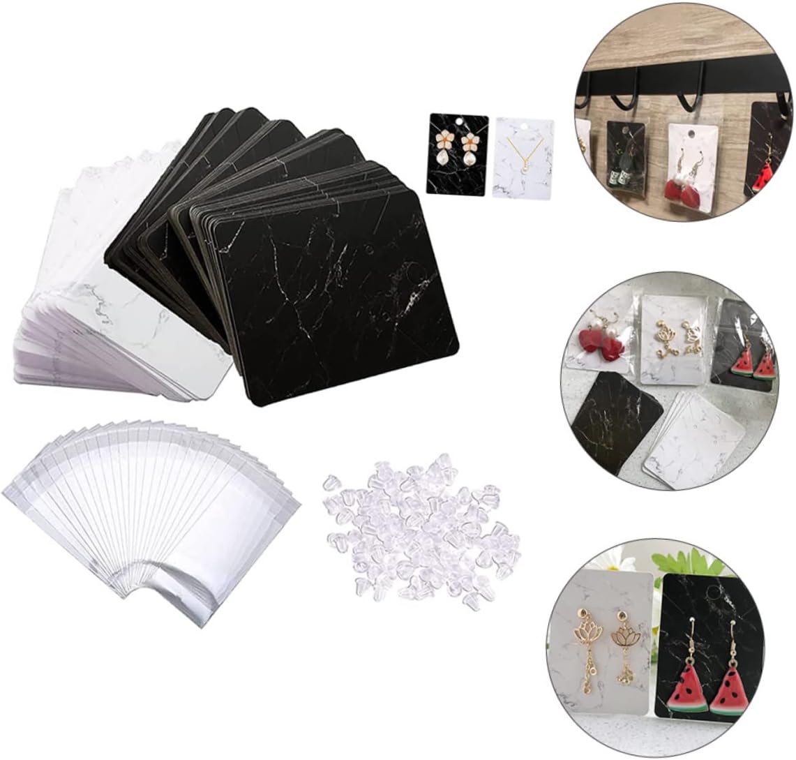 Hohopeti Marble Pattern Jewelry Display Cards Earring Cards with Earring Backs and Storage Bags for and Necklaces Durable and Decorative Storage